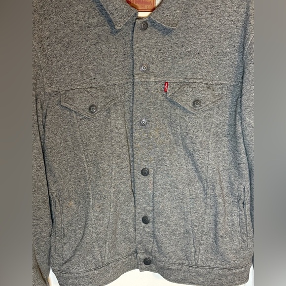 Levis Gray French Terry Trucker Jacket Button-Snap Up Stretch Mens Size Large - Picture 2 of 9